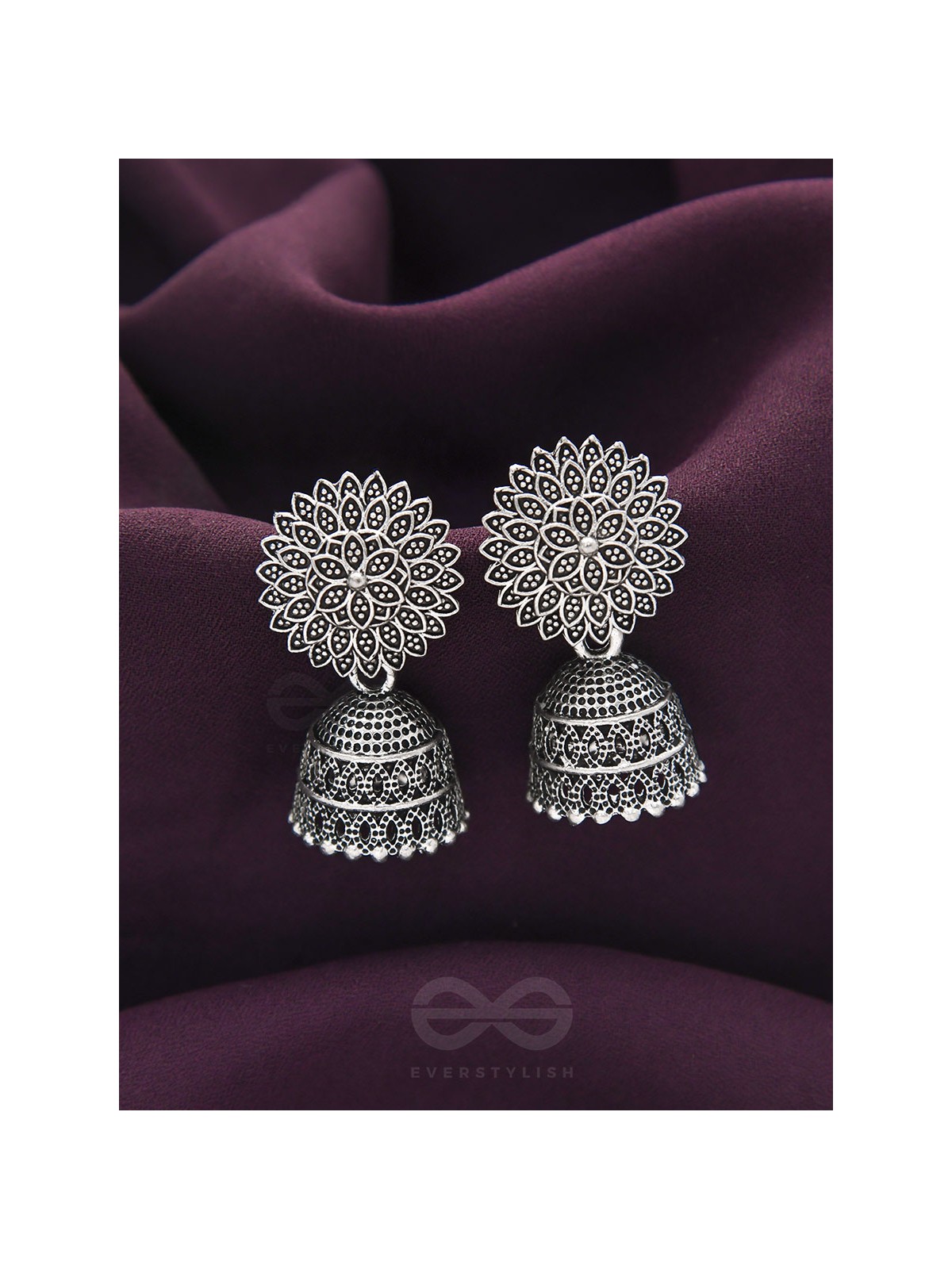 The Frozen Foliage- Oxidised Jhumka Earrings