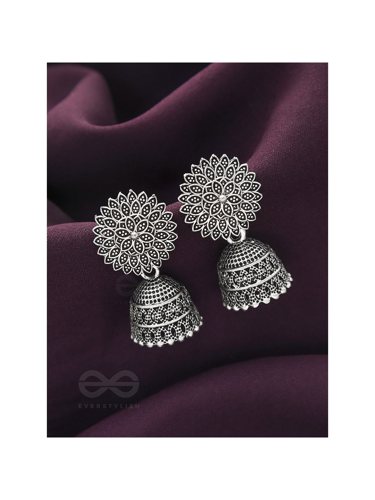 The Frozen Foliage- Oxidised Jhumka Earrings