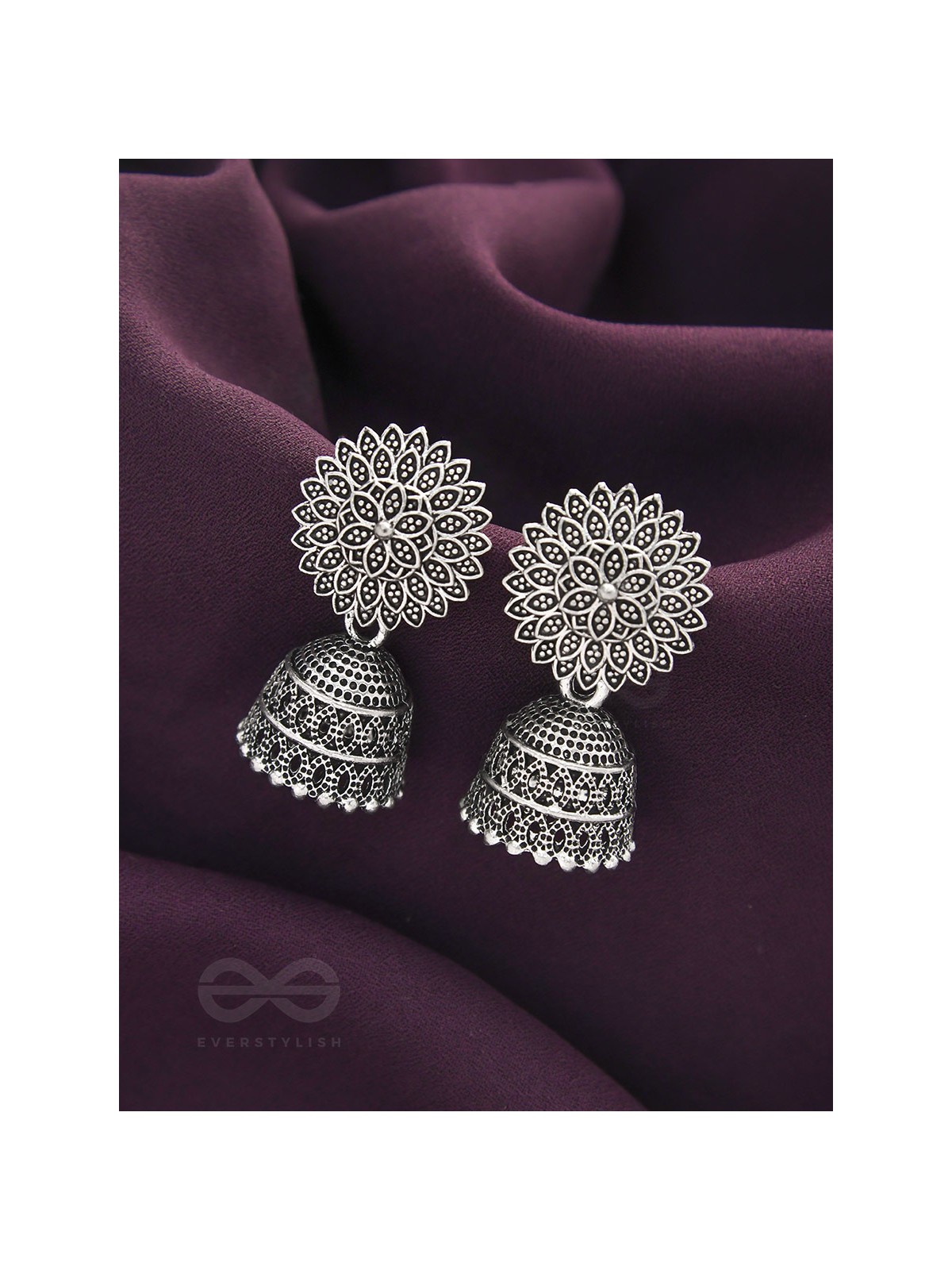 The Frozen Foliage- Oxidised Jhumka Earrings