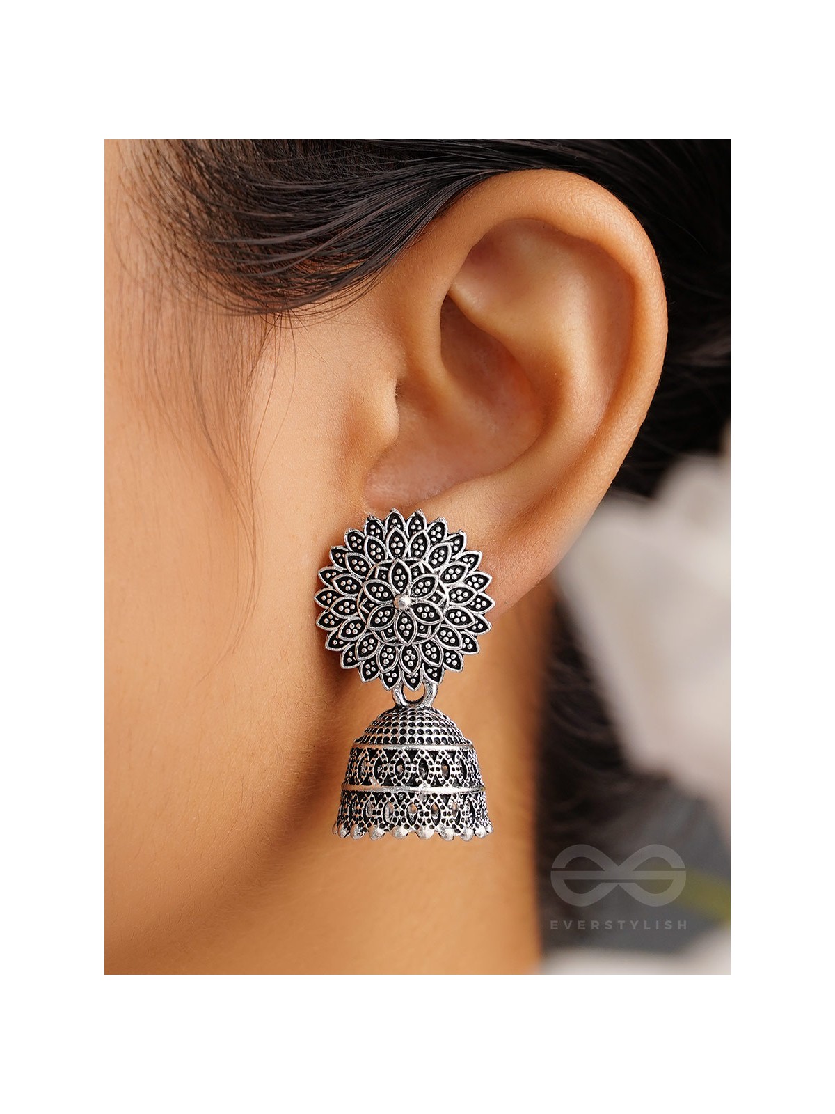 The Frozen Foliage- Oxidised Jhumka Earrings
