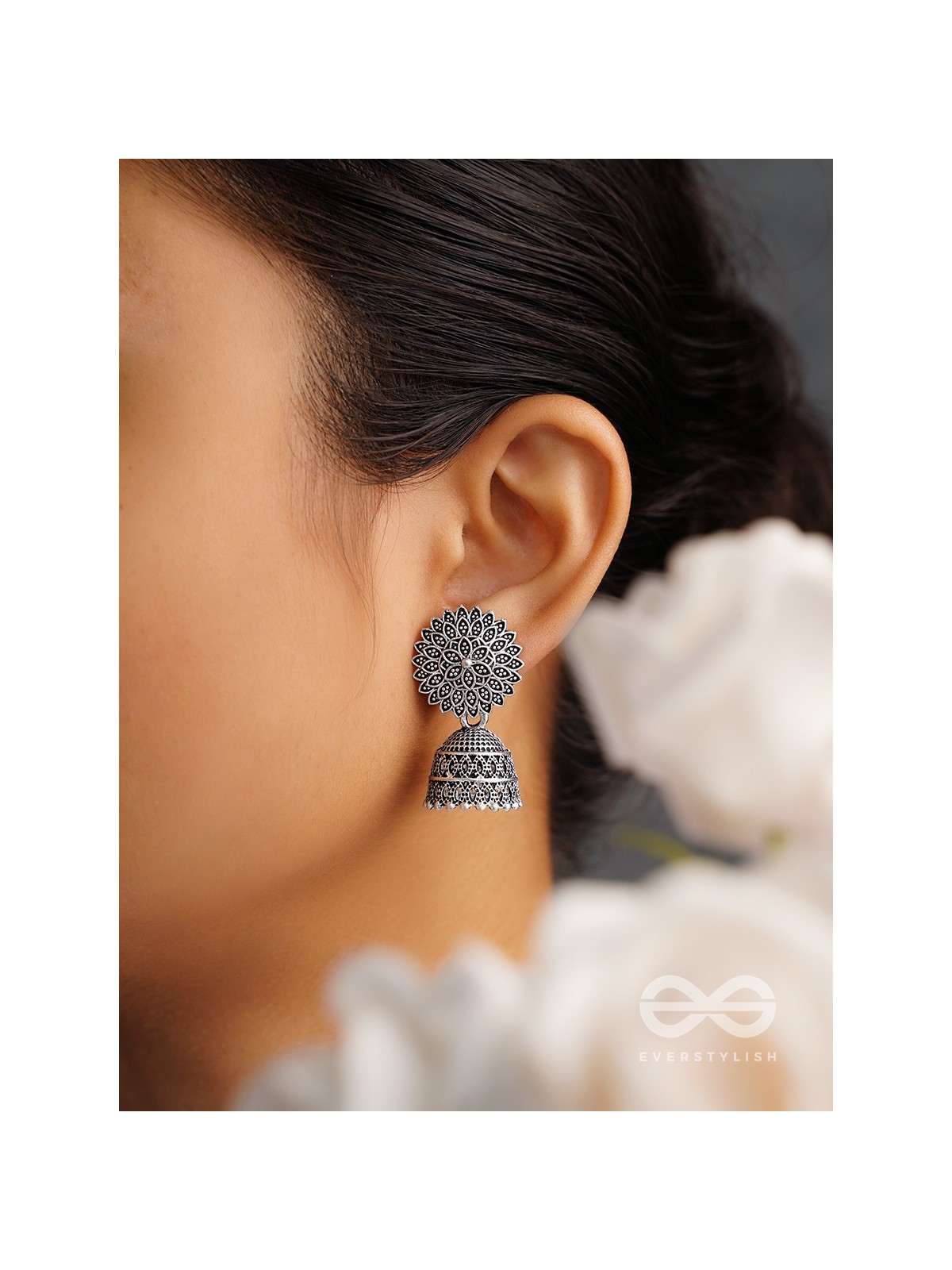 The Frozen Foliage- Oxidised Jhumka Earrings