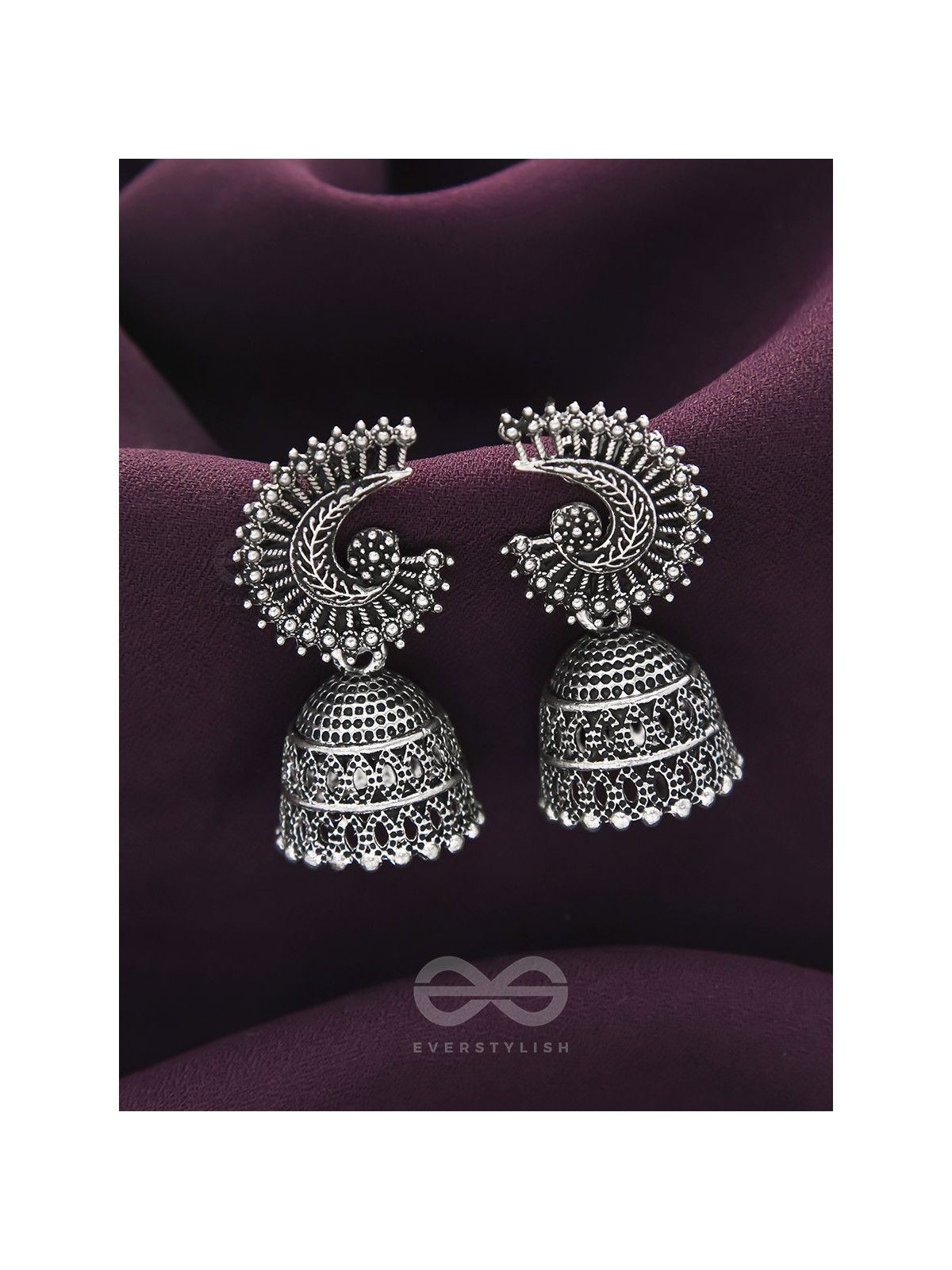 The Sterling Shell- Oxidised Jhumka Earrings
