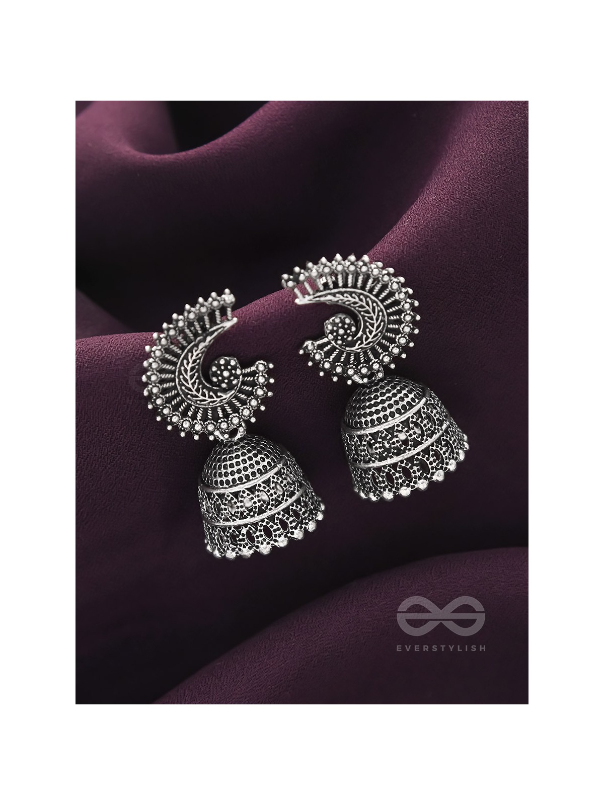 The Sterling Shell- Oxidised Jhumka Earrings
