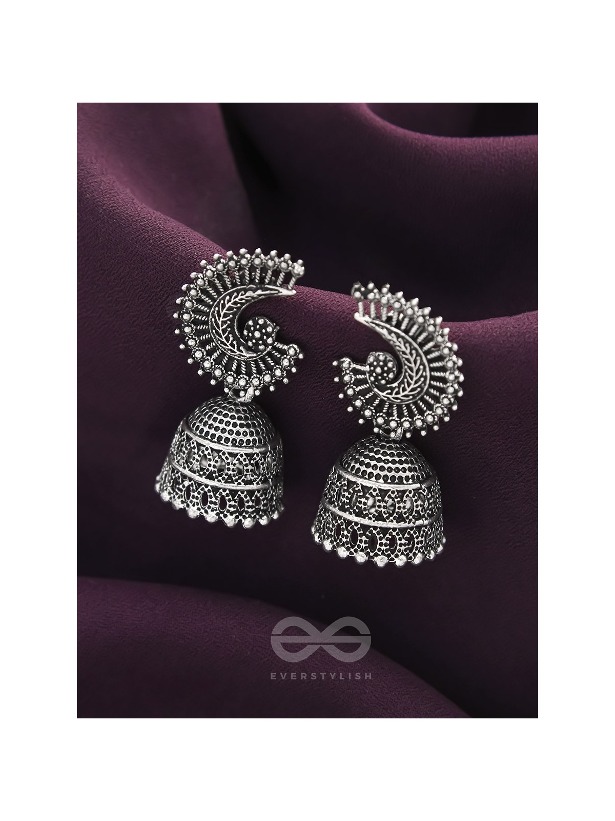 The Sterling Shell- Oxidised Jhumka Earrings
