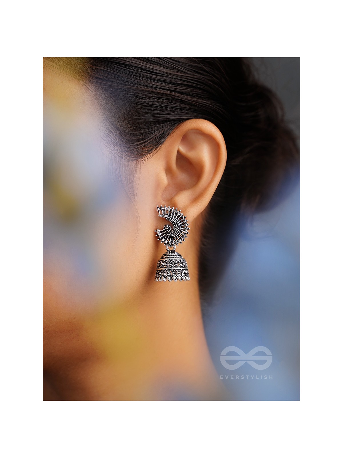 The Sterling Shell- Oxidised Jhumka Earrings