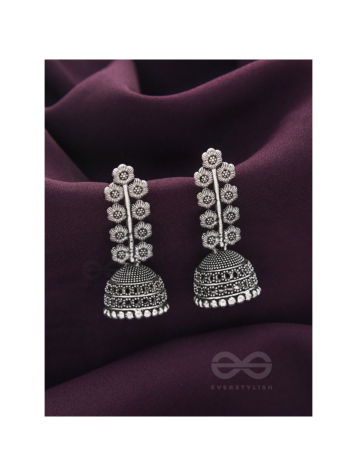 The Flower Branch- Oxidised Jhumka Earrings