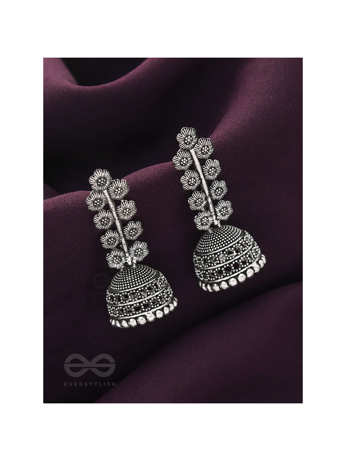 The Flower Branch- Oxidised Jhumka Earrings