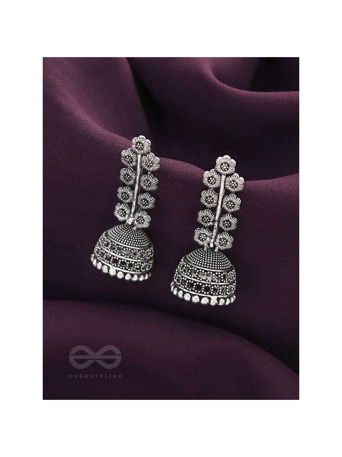 The Flower Branch- Oxidised Jhumka Earrings