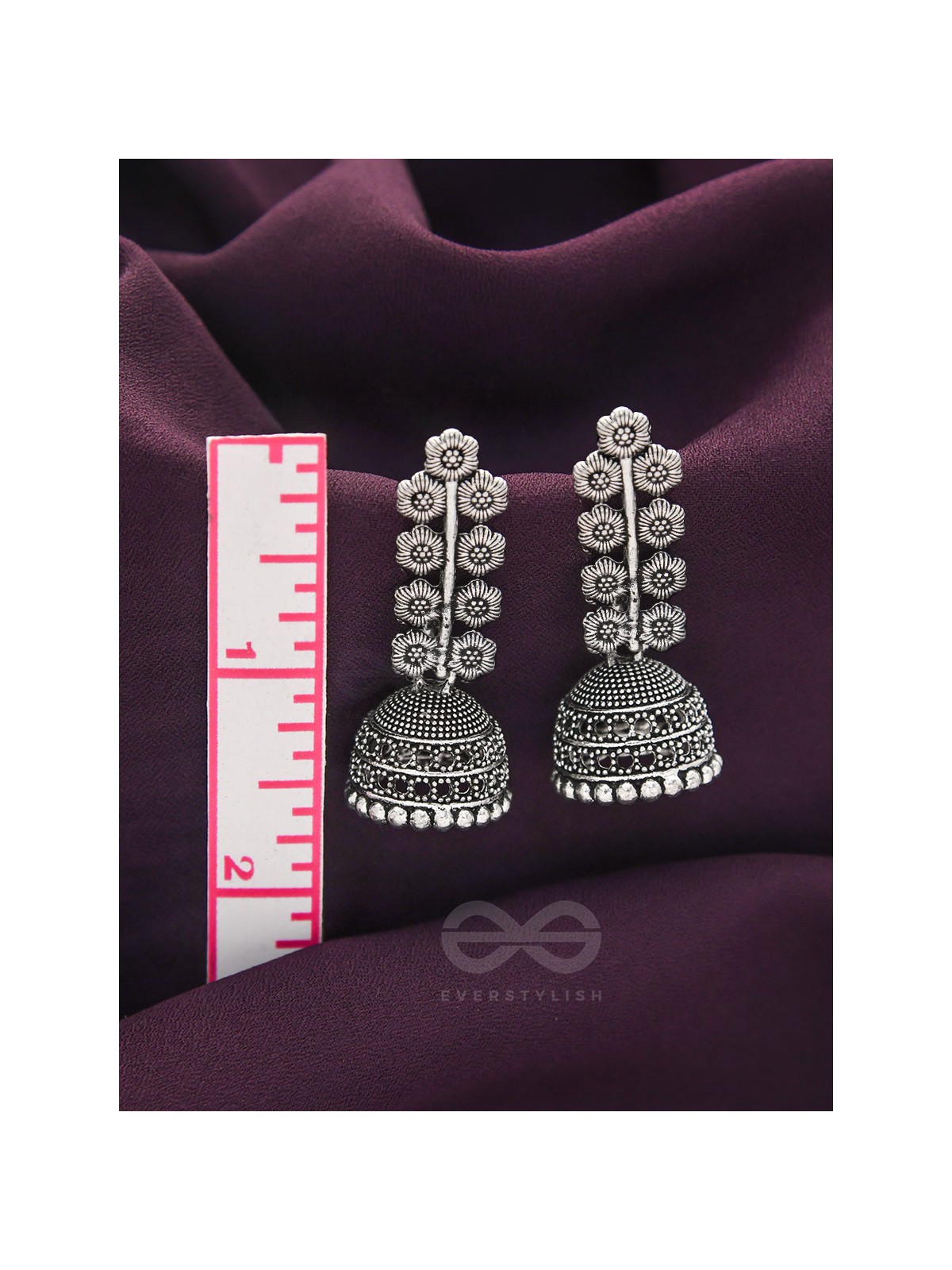 The Flower Branch- Oxidised Jhumka Earrings