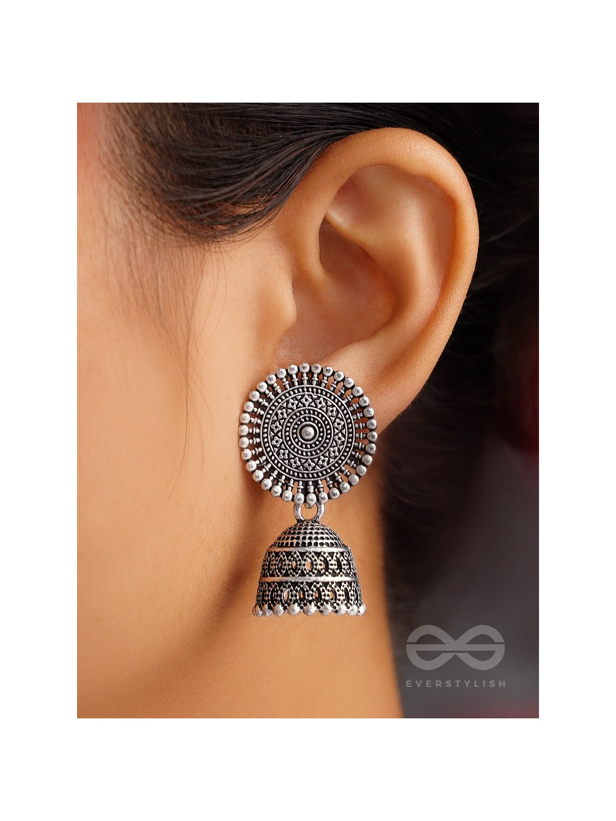 The New Moon- Oxidised Jhumka Earrings