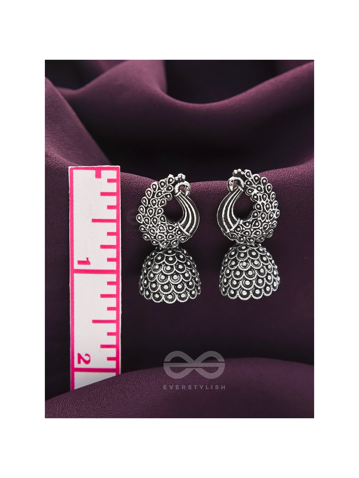 The Twirling Peacock- Oxidised Jhumka Earrings