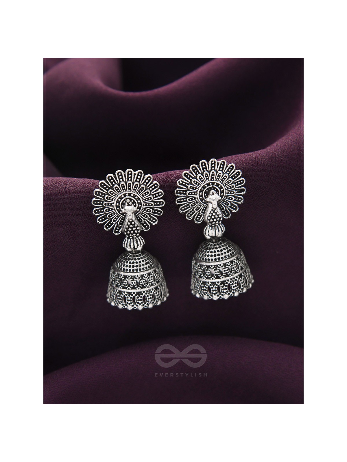 The Peacock's Paradise- Oxidised Jhumka Earrings