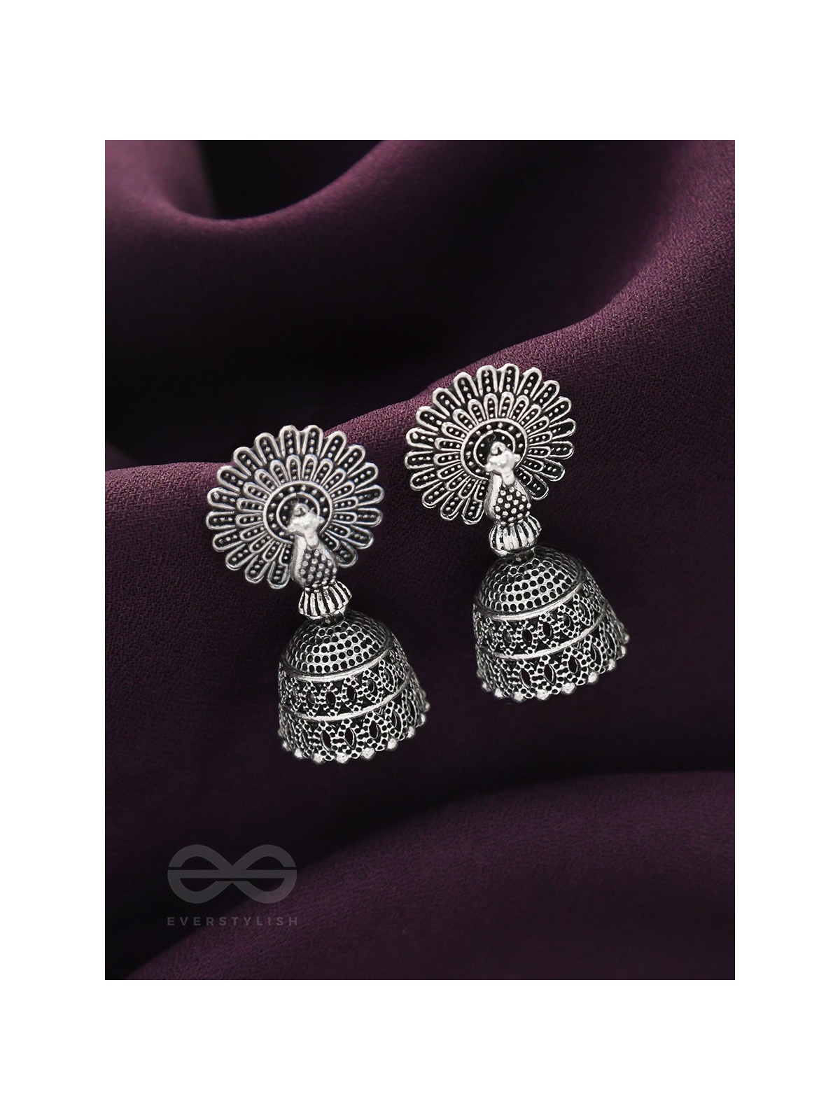 The Peacock's Paradise- Oxidised Jhumka Earrings