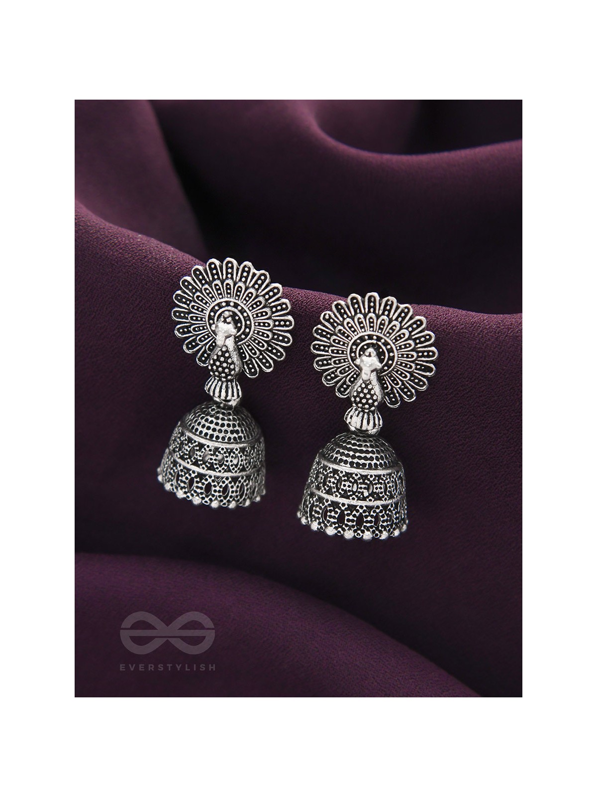 The Peacock's Paradise- Oxidised Jhumka Earrings