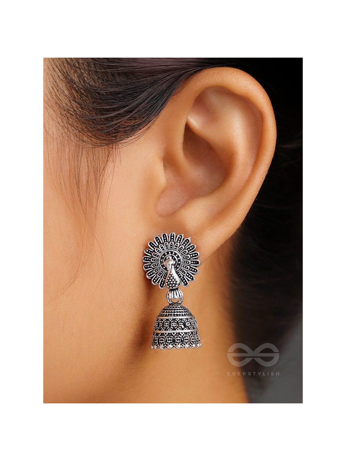 The Peacock's Paradise- Oxidised Jhumka Earrings
