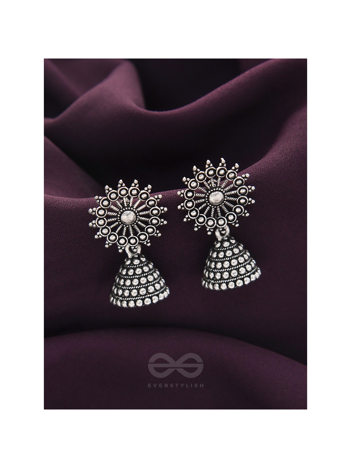 The Silver Sunbeams- Oxidised Jhumka Earrings