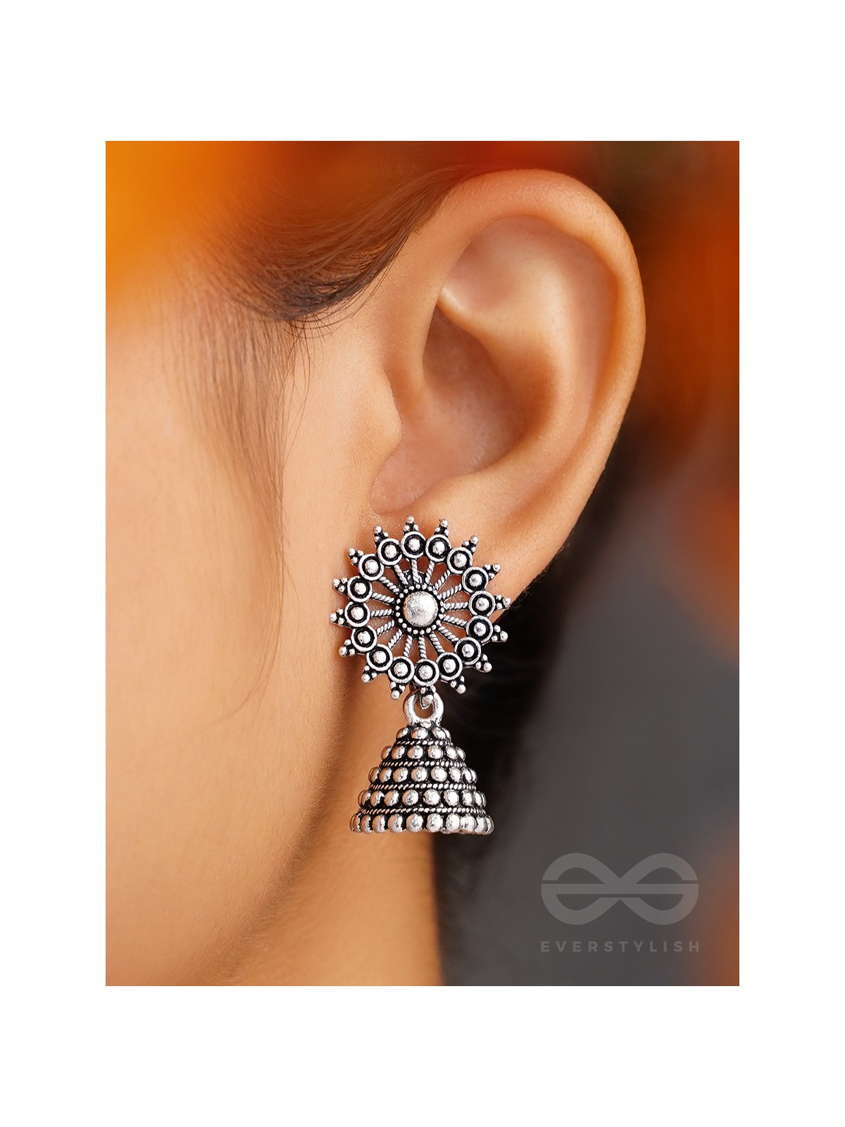 The Silver Sunbeams- Oxidised Jhumka Earrings