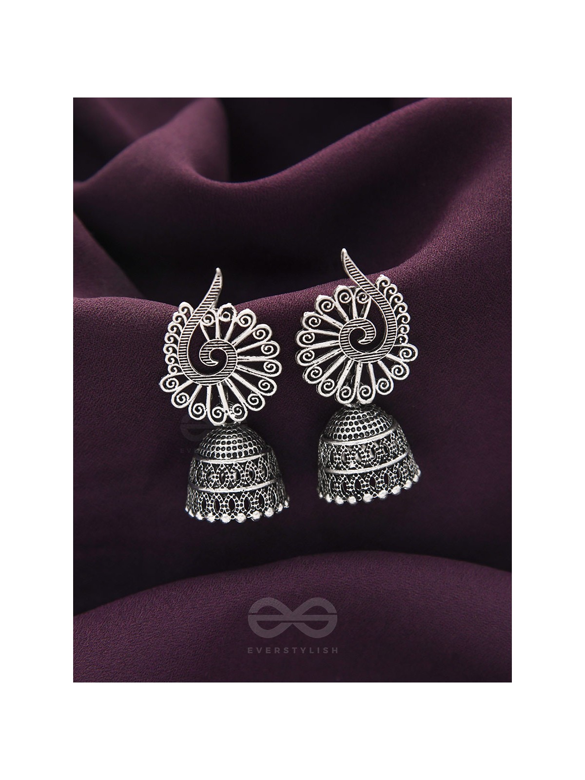 The Peacock Crown- Oxidised Jhumka Earrings