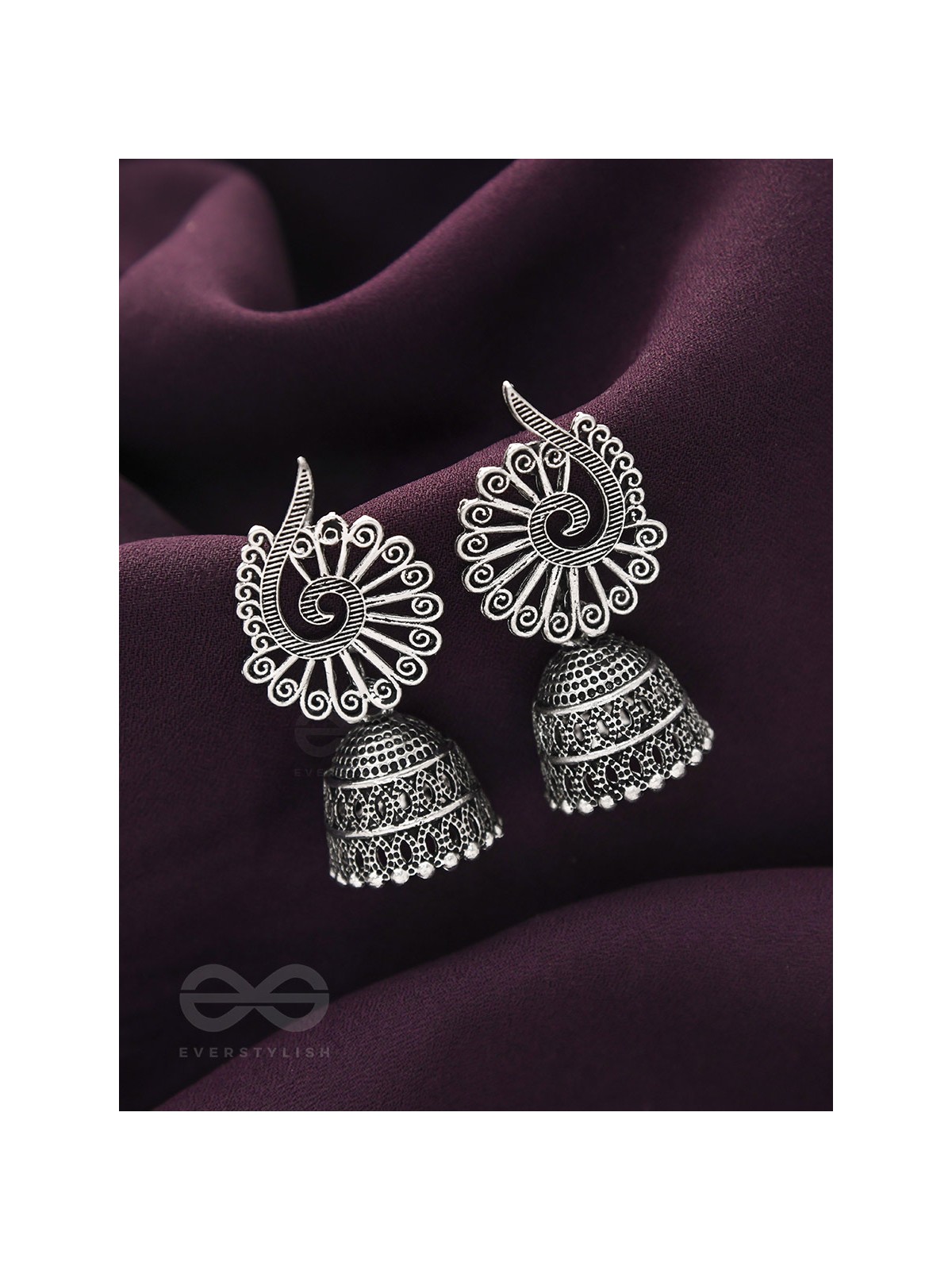 The Peacock Crown- Oxidised Jhumka Earrings