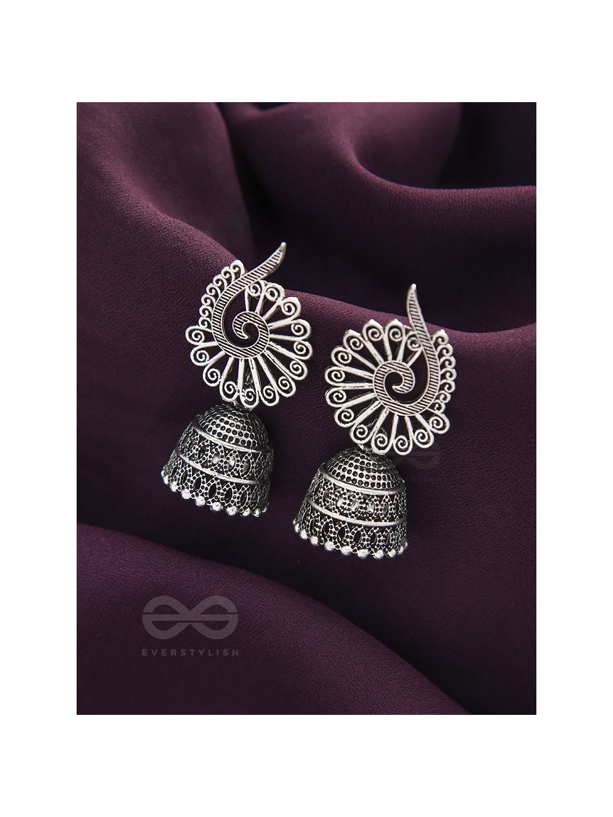 The Peacock Crown- Oxidised Jhumka Earrings