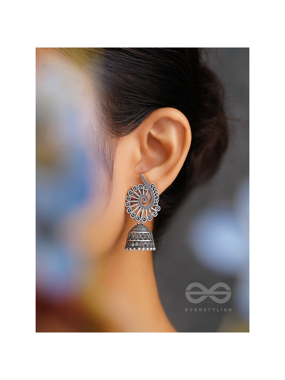 The Peacock Crown- Oxidised Jhumka Earrings