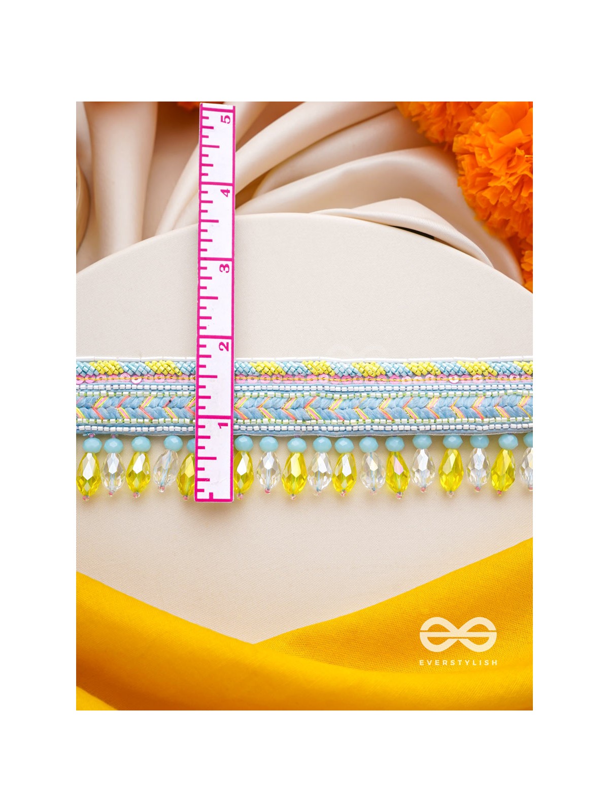 Kelih - Garden Of Sky - Resham, Cutdana And Glass Drops Hand Embroidered Choker Neckpiece