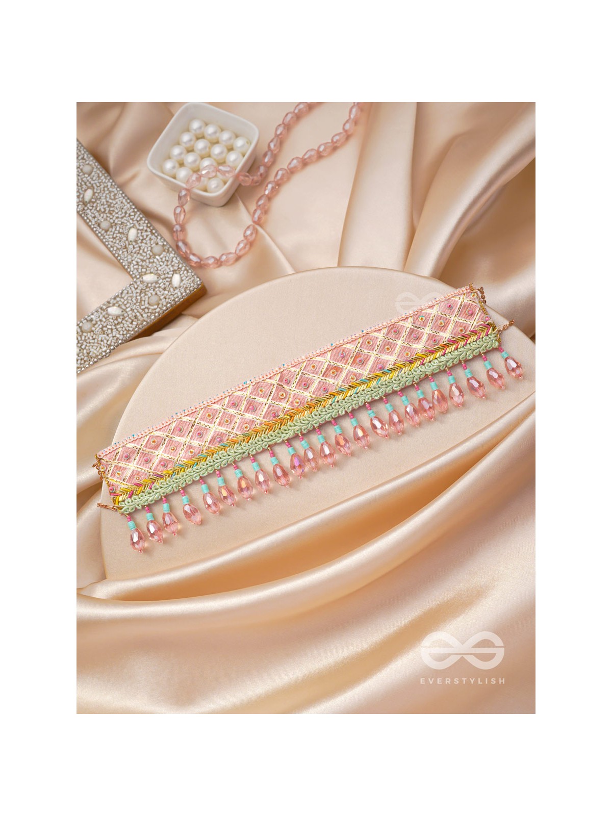 Maanikya- The Pink Wonder- Sequins and Beads Embroidered Choker Necklace