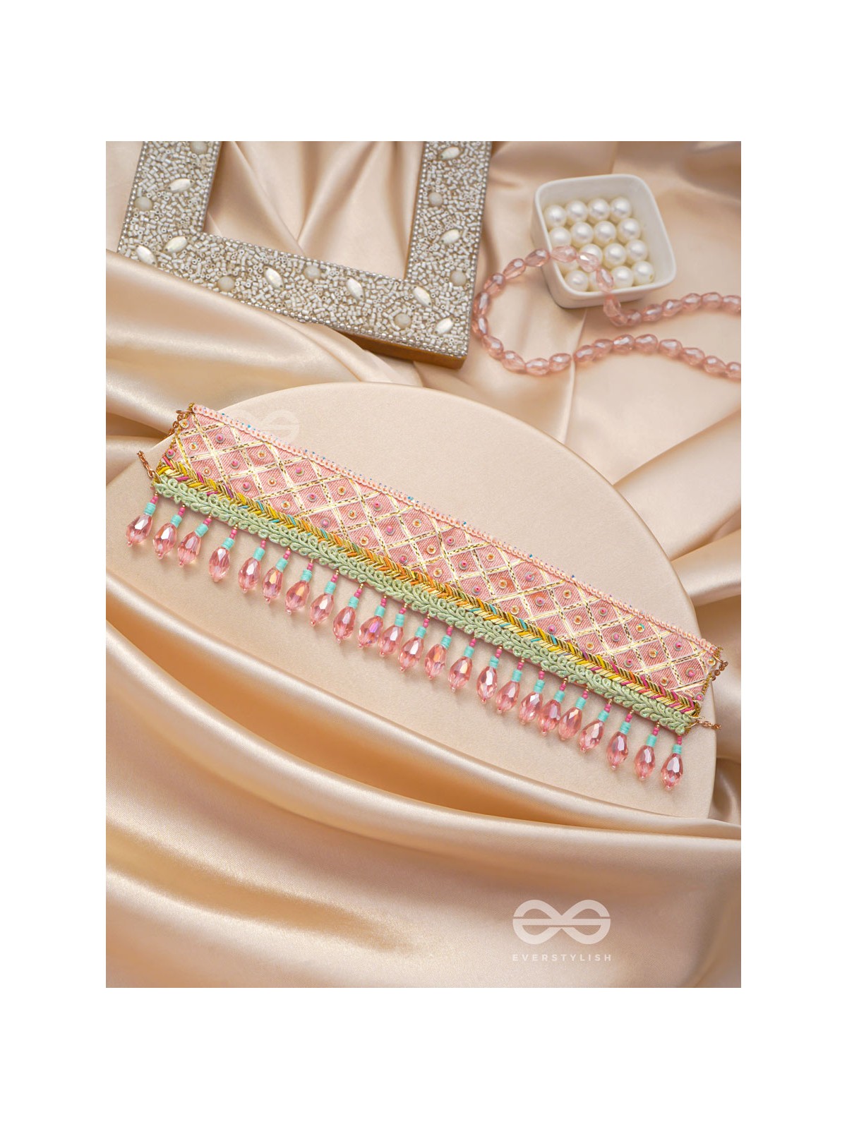 Maanikya- The Pink Wonder- Sequins and Beads Embroidered Choker Necklace