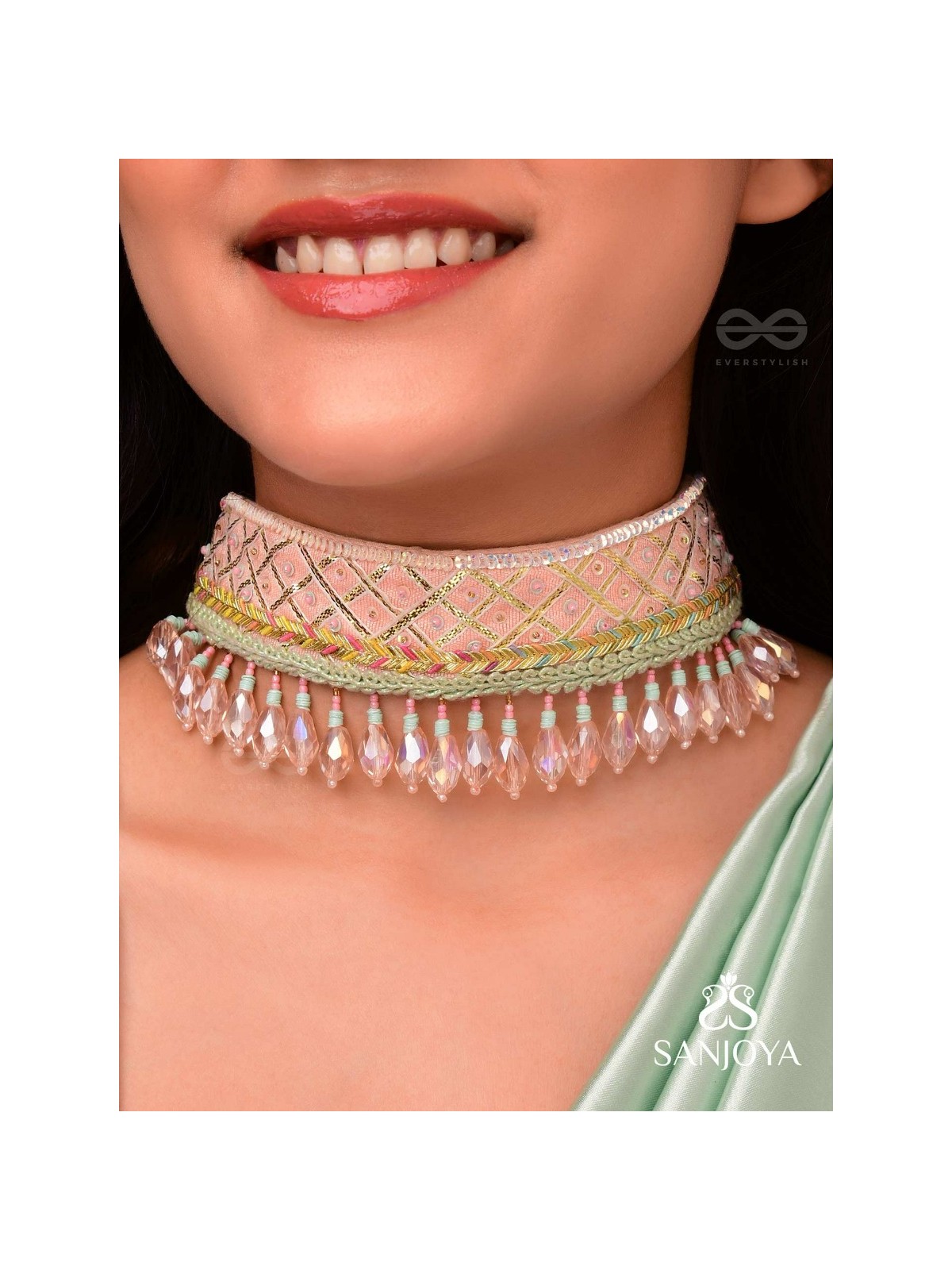 Maanikya- The Pink Wonder- Sequins and Beads Embroidered Choker Necklace