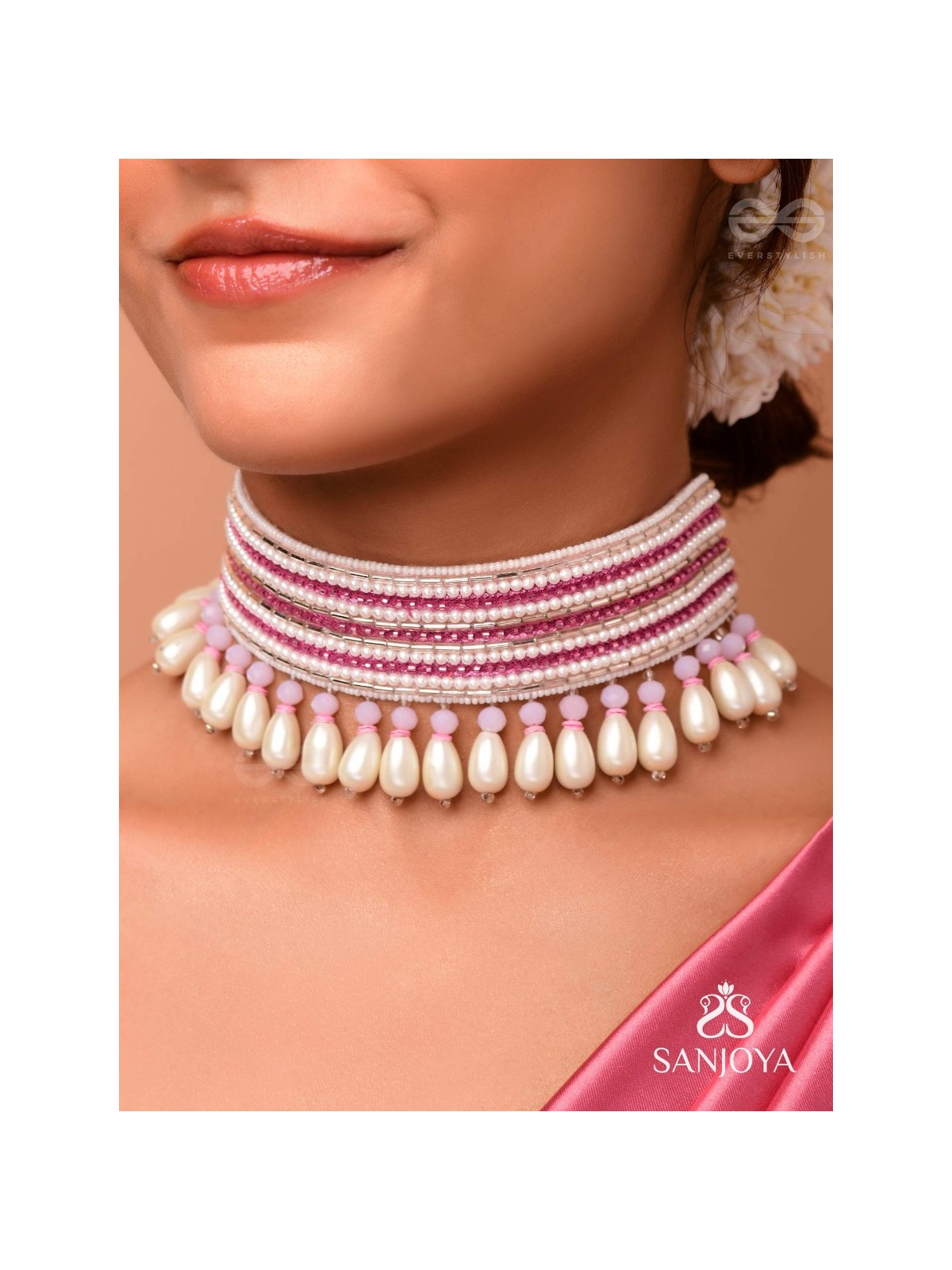 Aneeka- The Colorful Lanes- Pearl and Glass Beads Embroidered Choker Necklace