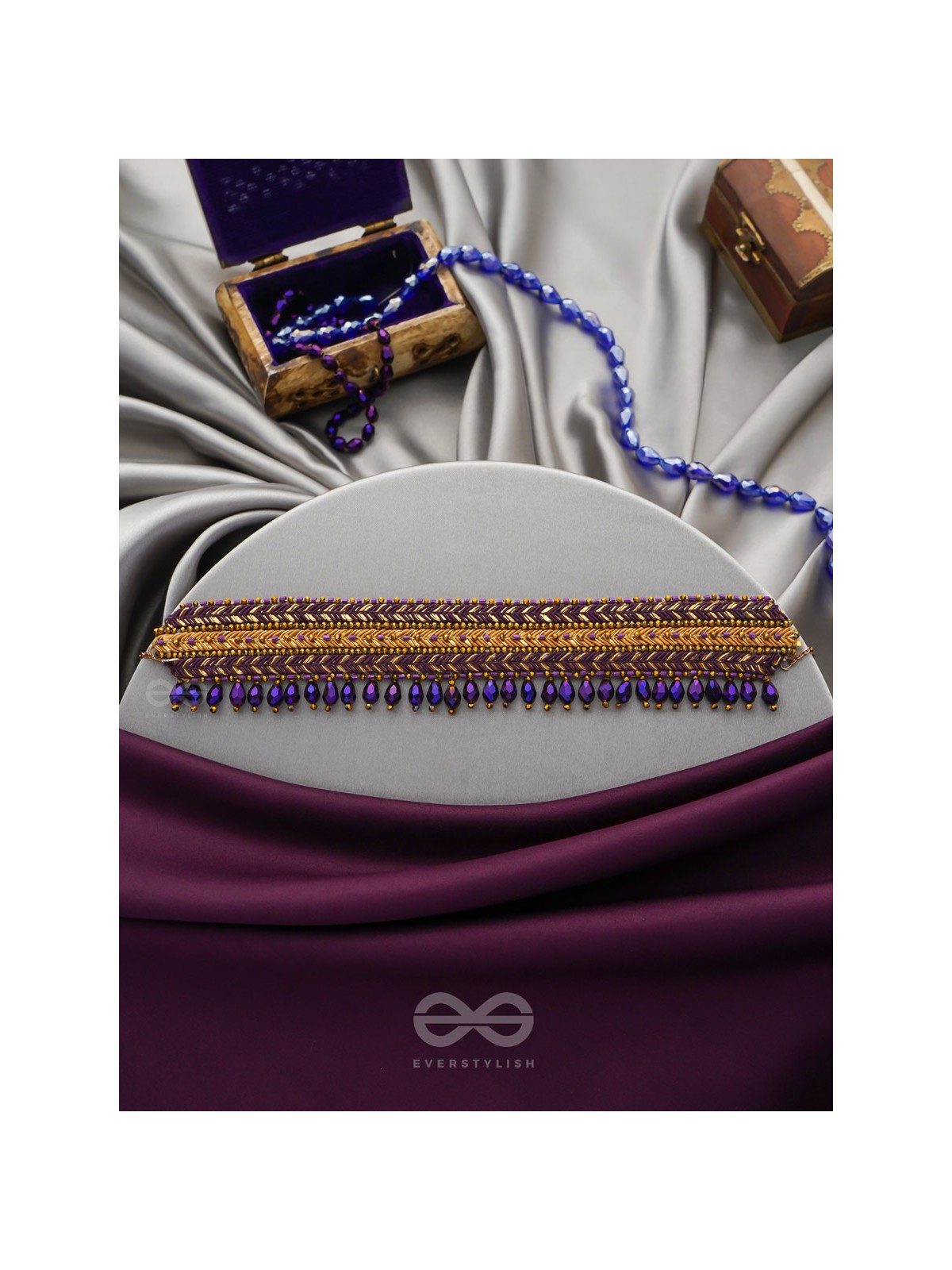 Aktaa- The Night Sky- Glass Beads and Lace Embroidered Choker Necklace