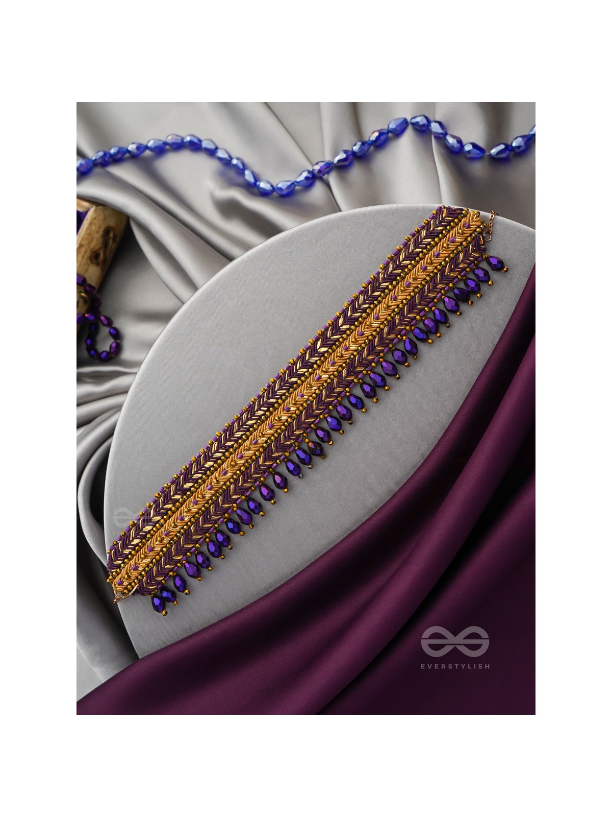 Aktaa- The Night Sky- Glass Beads and Lace Embroidered Choker Necklace