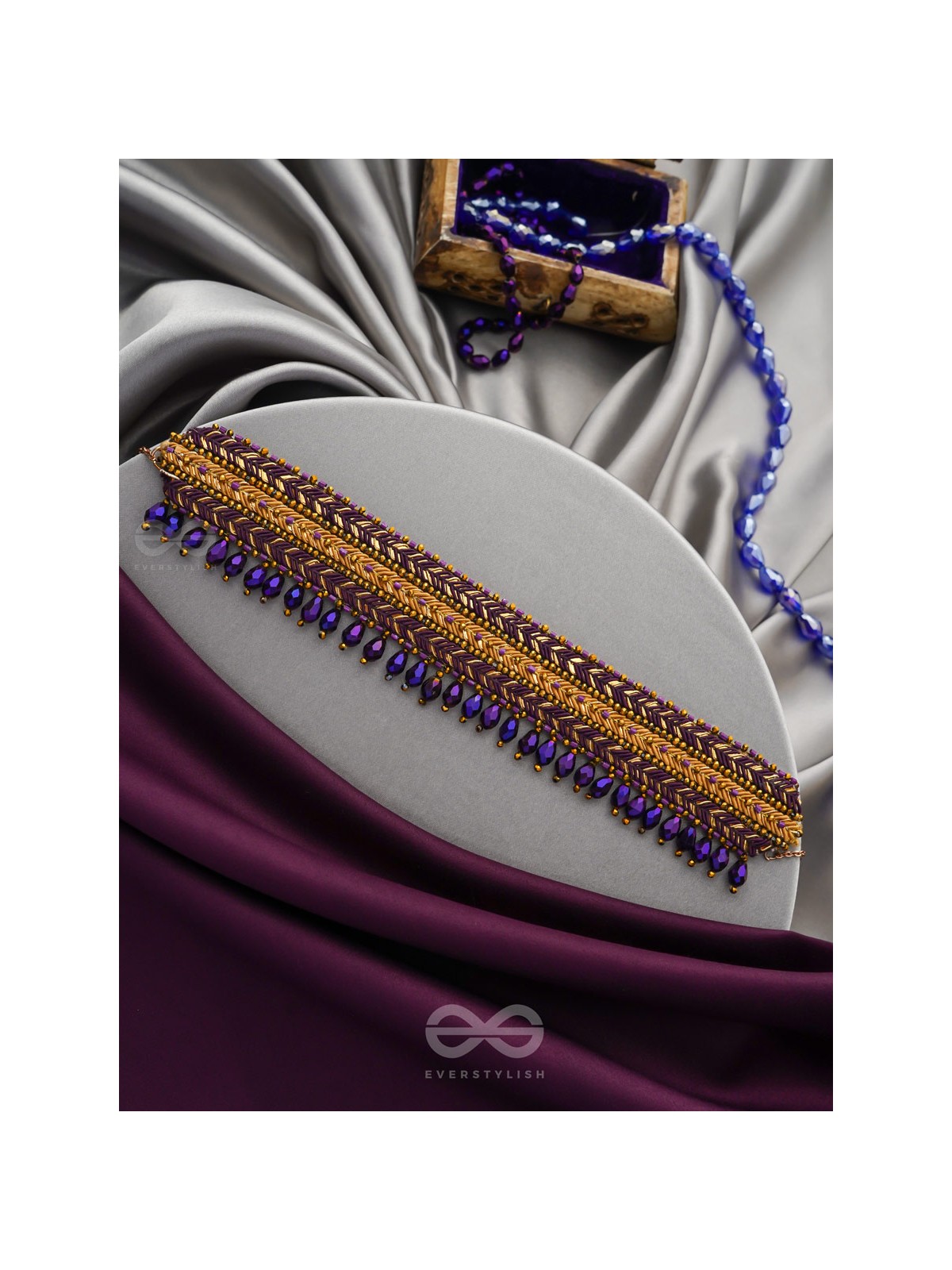 Aktaa- The Night Sky- Glass Beads and Lace Embroidered Choker Necklace