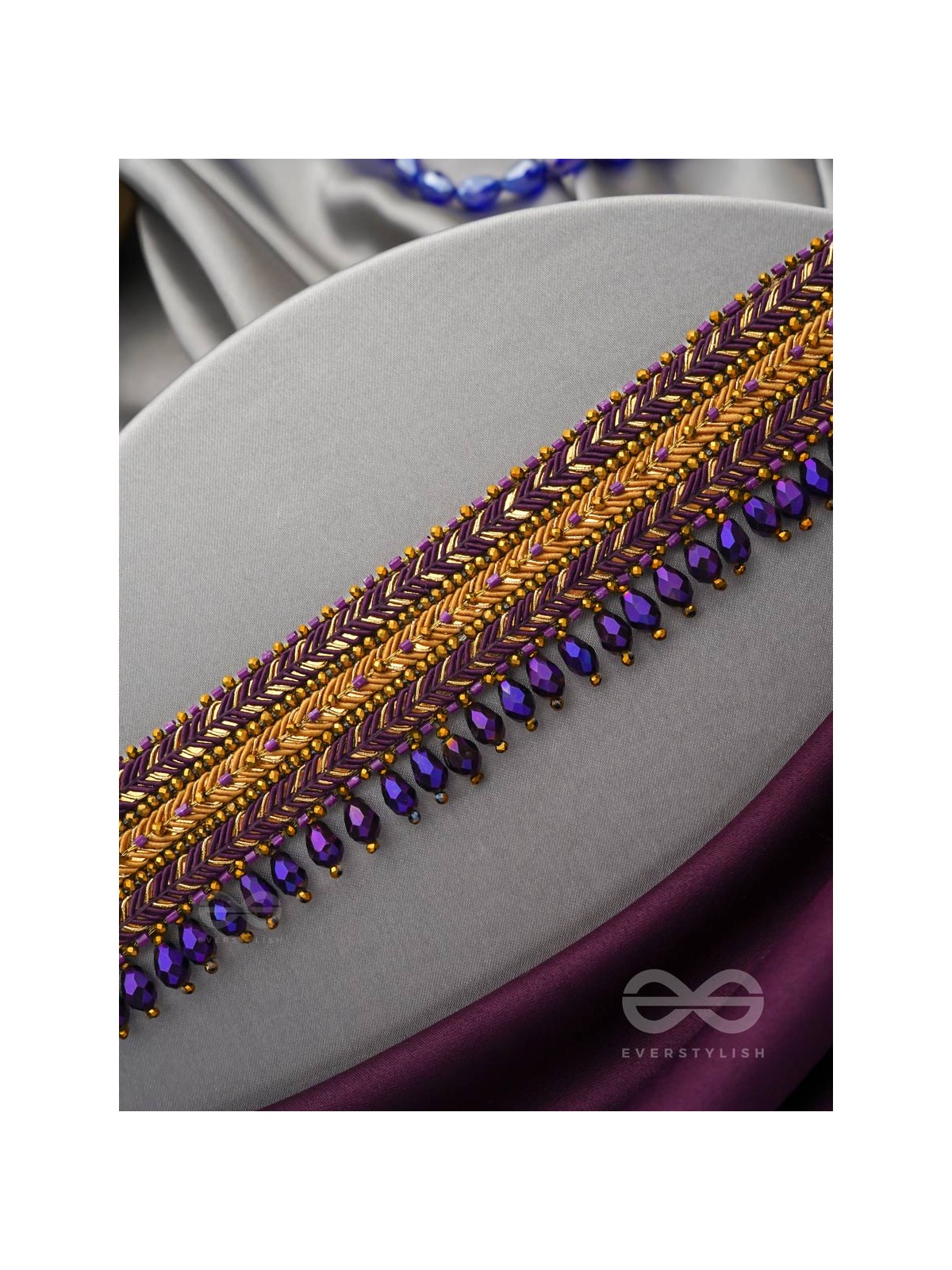 Aktaa- The Night Sky- Glass Beads and Lace Embroidered Choker Necklace