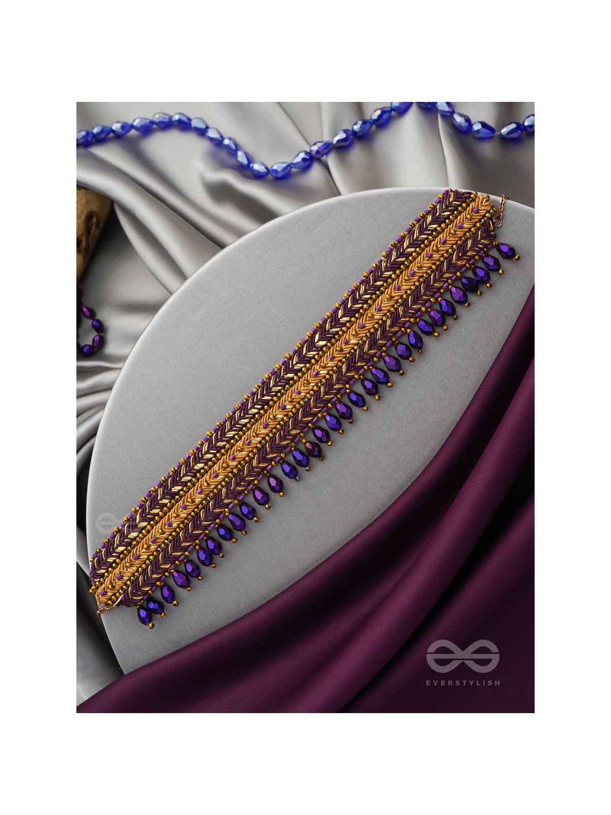 Aktaa- The Night Sky- Glass Beads and Lace Embroidered Choker Necklace