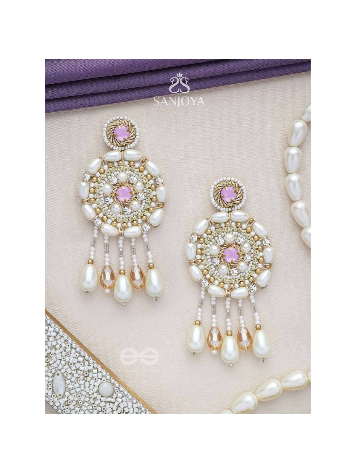 Valaaya- The Decorated Spheres- Pearl and Stone Embroidered Earrings