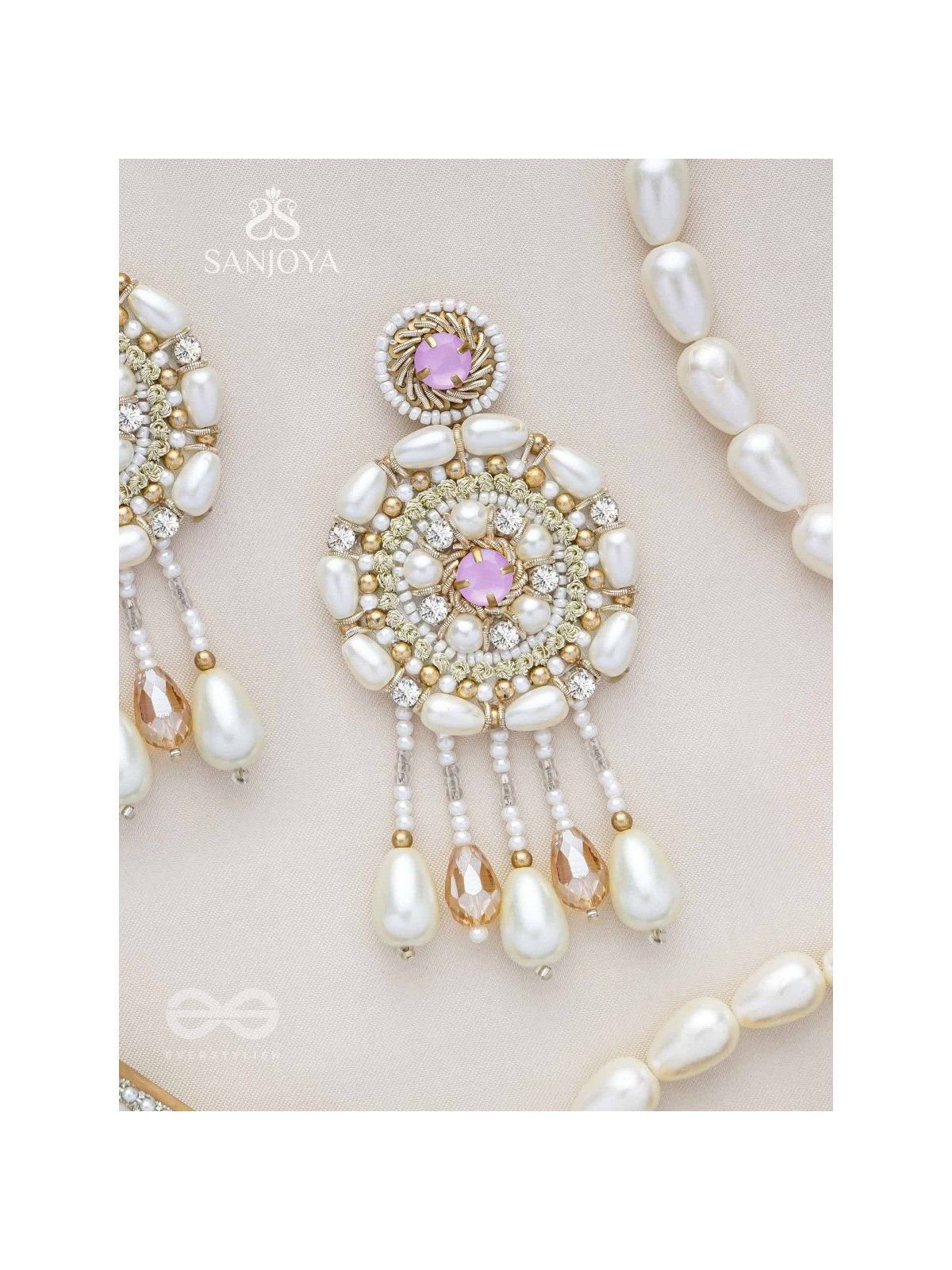 Valaaya- The Decorated Spheres- Pearl and Stone Embroidered Earrings