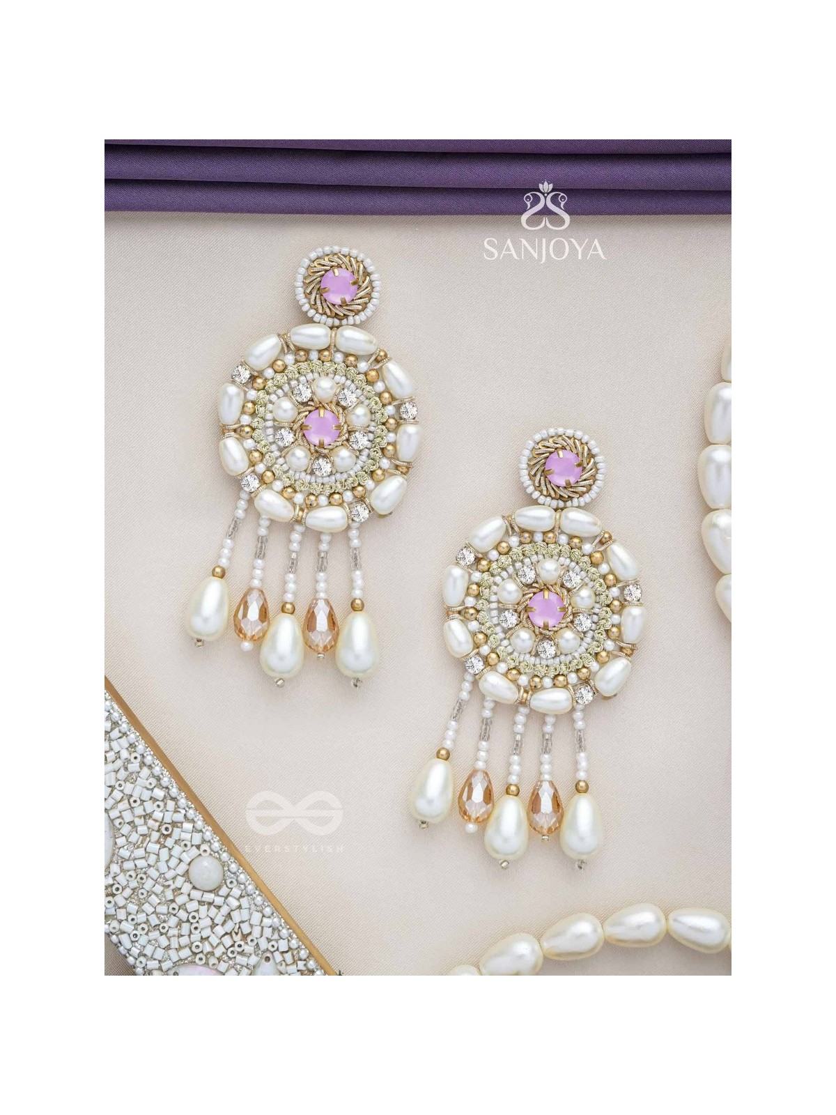 Valaaya- The Decorated Spheres- Pearl and Stone Embroidered Earrings