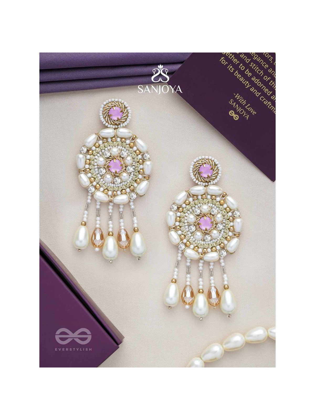 Valaaya- The Decorated Spheres- Pearl and Stone Embroidered Earrings