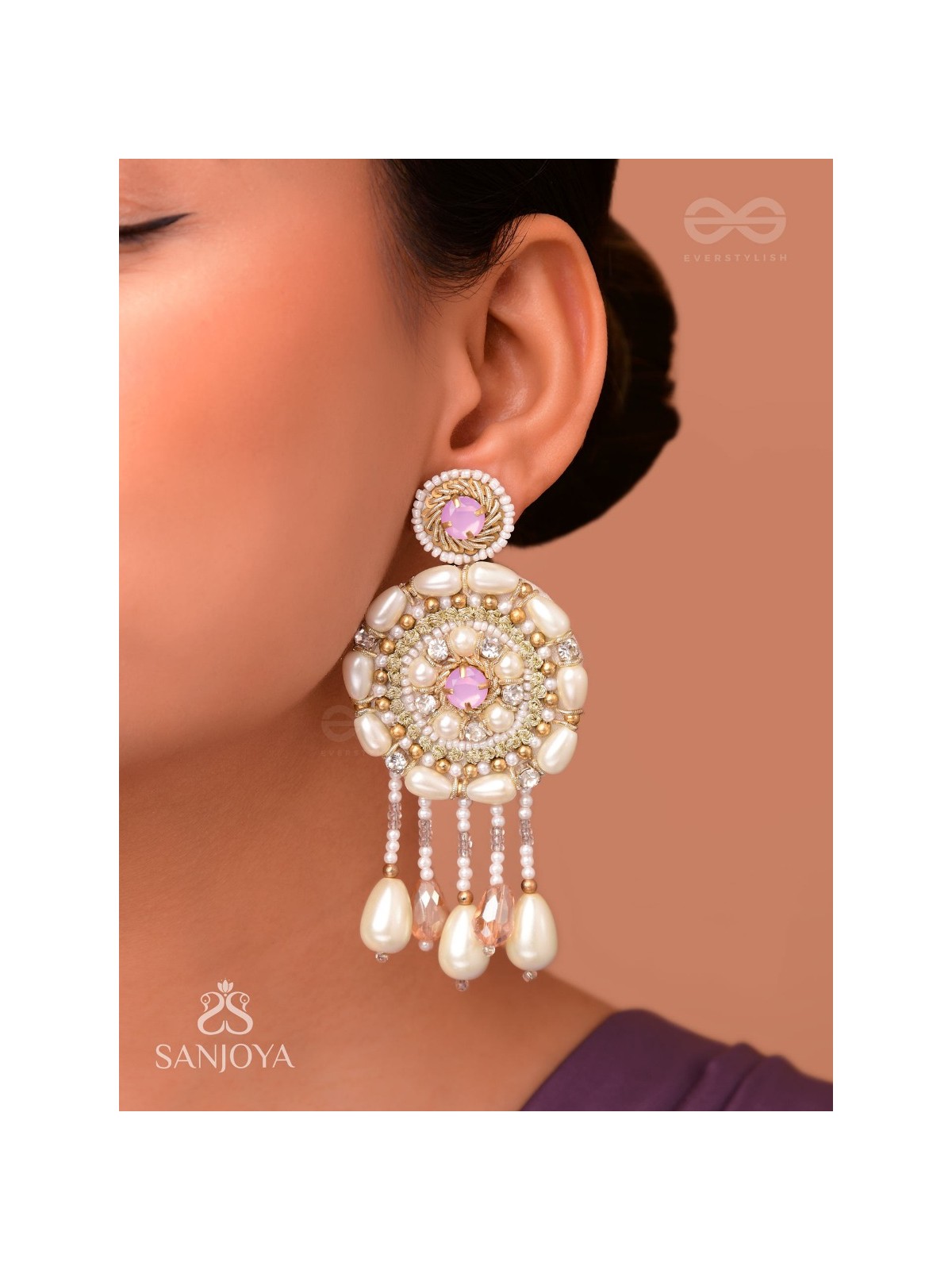 Valaaya- The Decorated Spheres- Pearl and Stone Embroidered Earrings