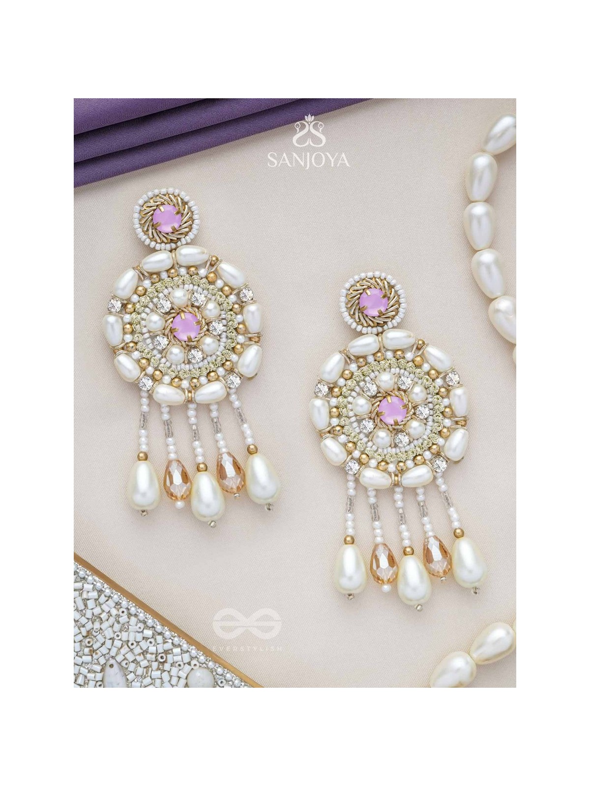 Valaaya- The Decorated Spheres- Pearl and Stone Embroidered Earrings