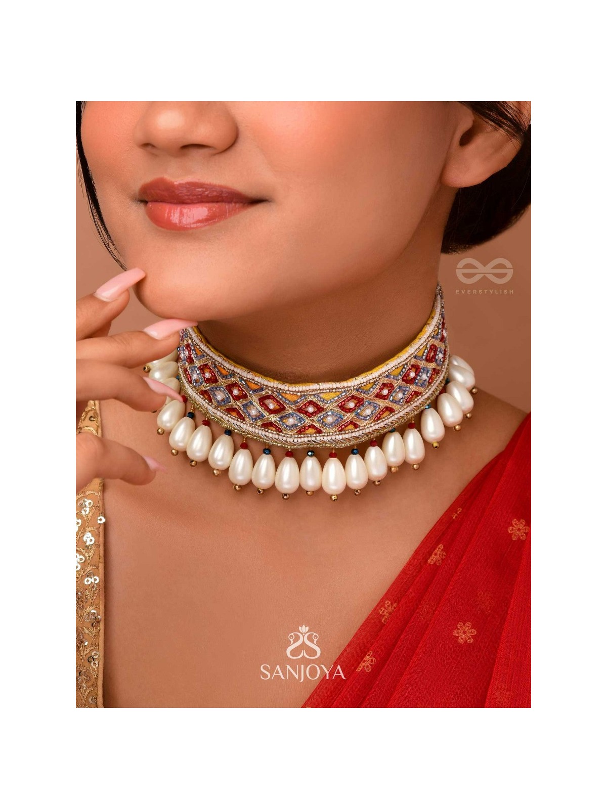 Syamika- The Magnificent Clouds- Pearls and Lace Embroidered Choker Necklace