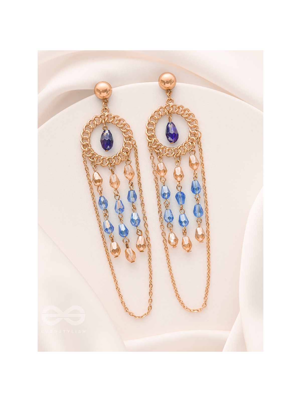 The Sapphire Rain- Golden Embellished Earrings