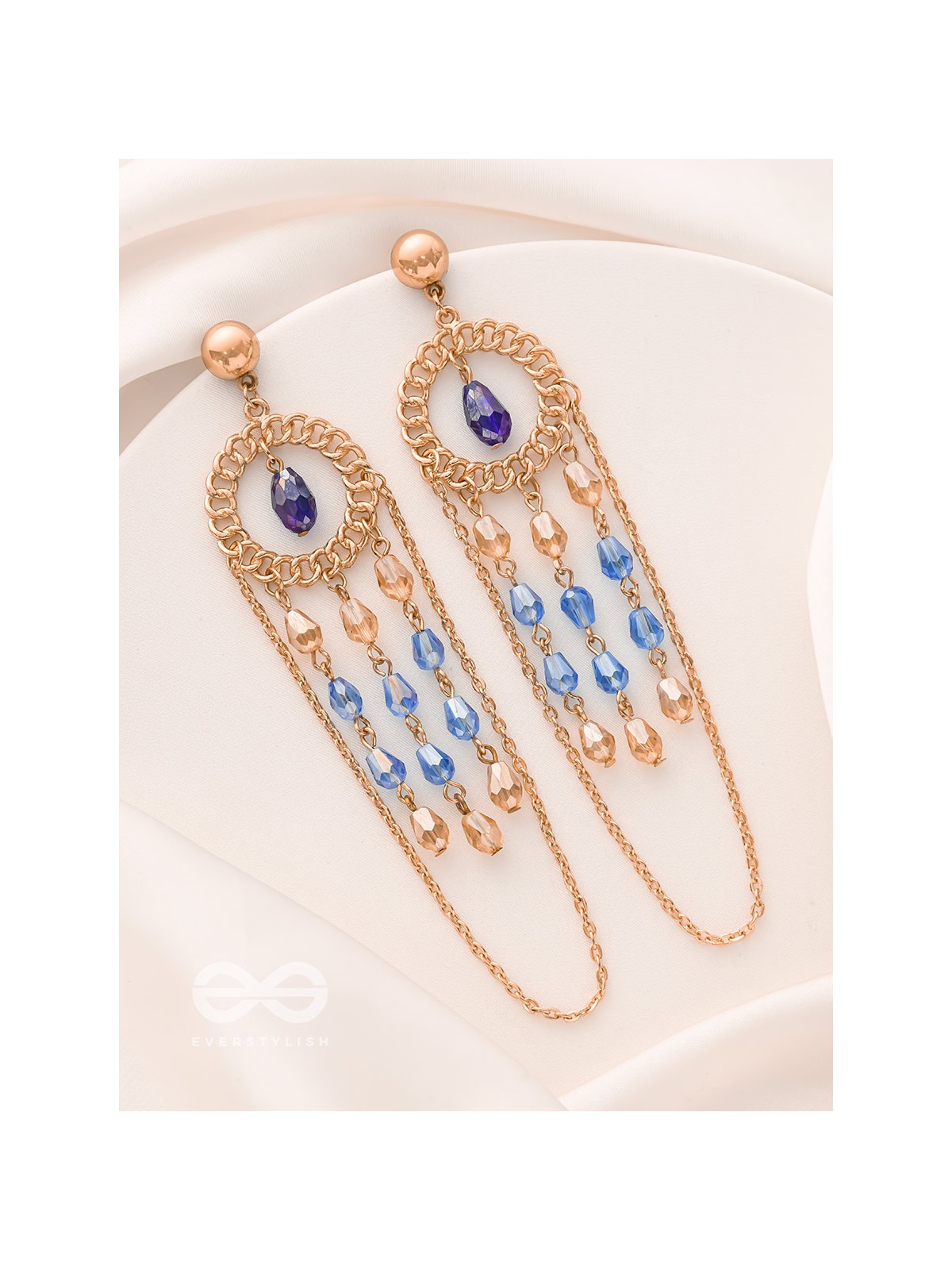 The Sapphire Rain- Golden Embellished Earrings