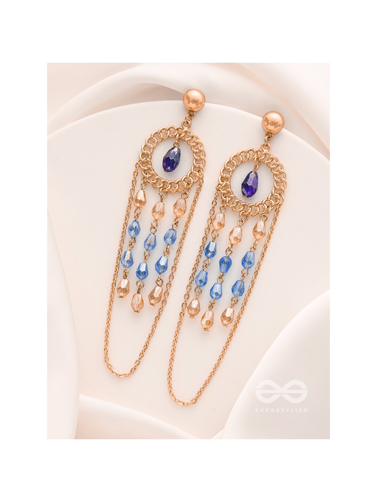 The Sapphire Rain- Golden Embellished Earrings