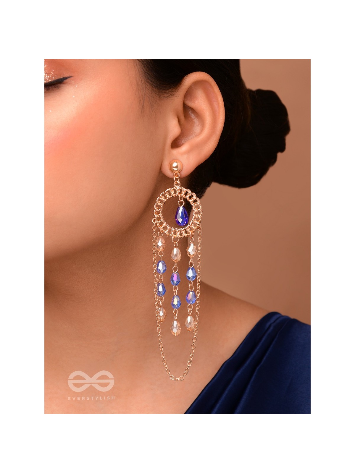 The Sapphire Rain- Golden Embellished Earrings