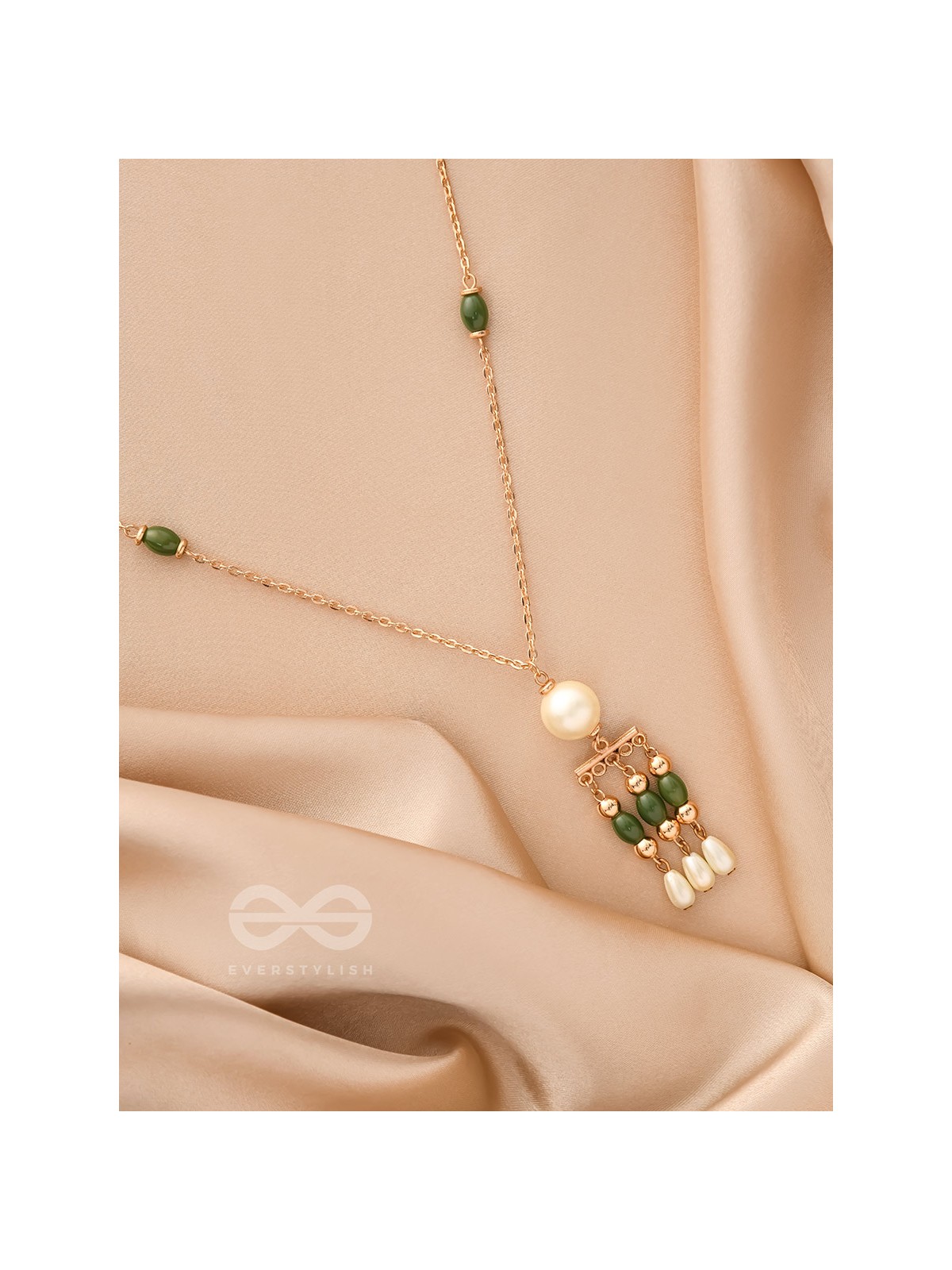 Jade N Ivory- Golden Embellished Necklace With Anti-Tarnish Coating 