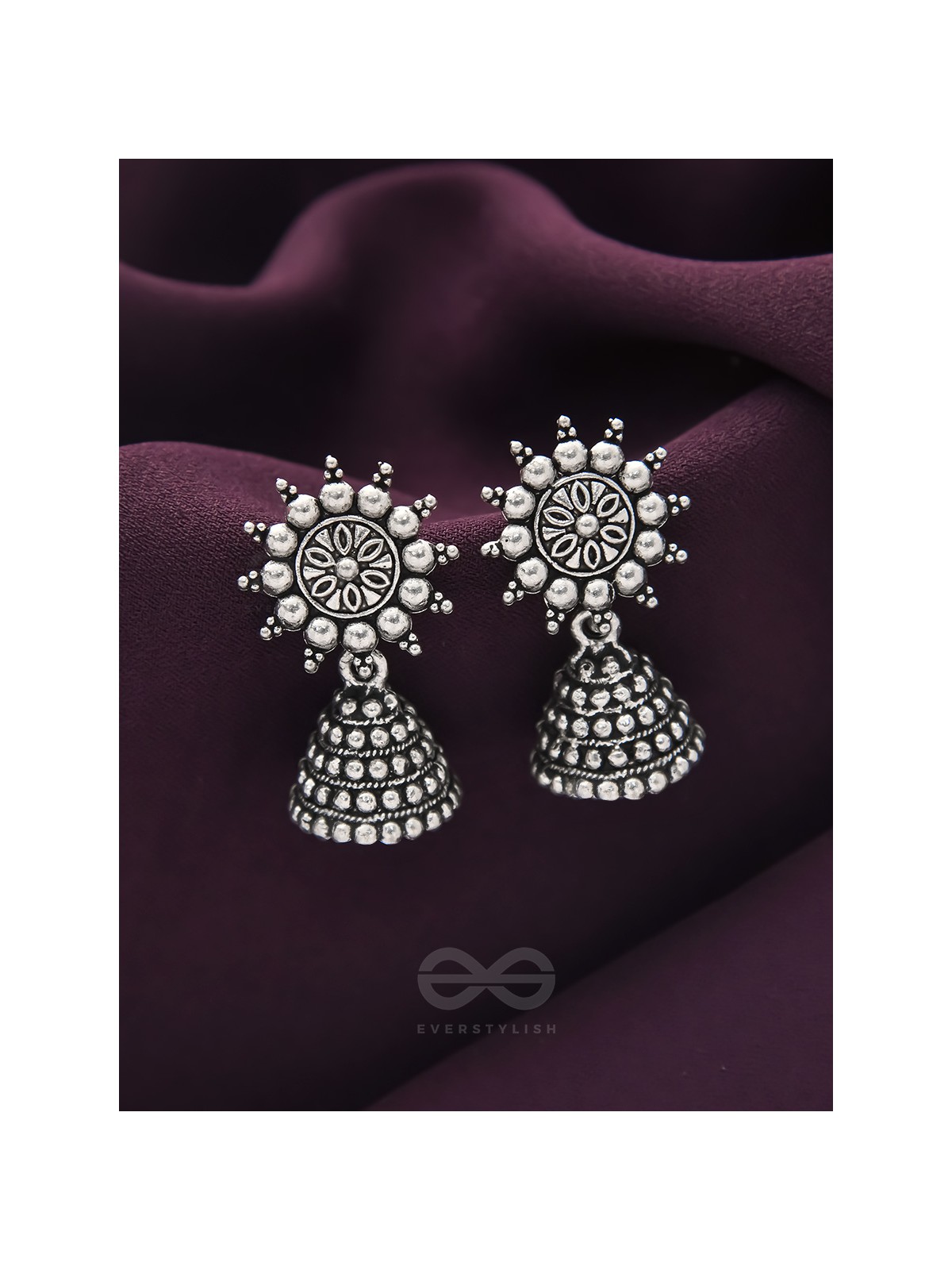 The Pearly Sun- Oxidised Jhumka Earrings