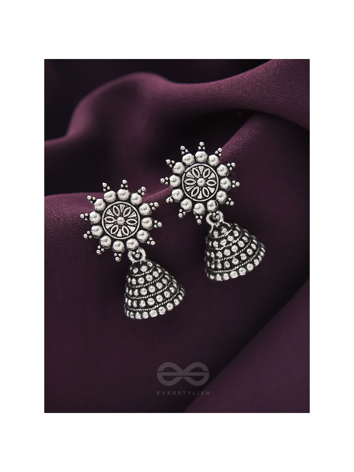 The Pearly Sun- Oxidised Jhumka Earrings