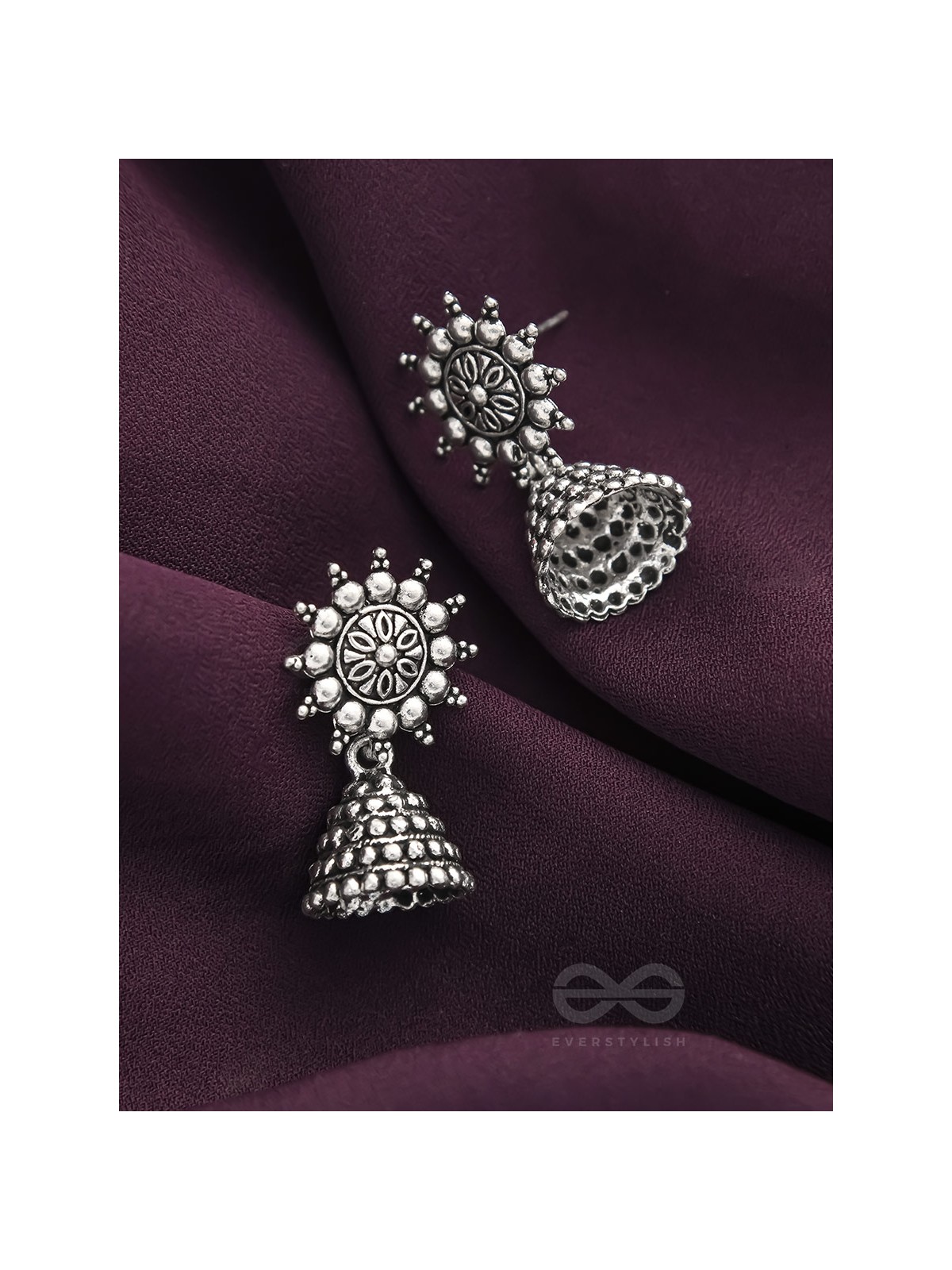 The Pearly Sun- Oxidised Jhumka Earrings